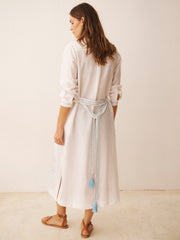 Cherie linen cotton broderie dress - White / Crystal Blue | NRBY Clothing