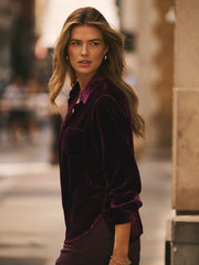 Chiara Silk Blend Velvet Shirt - Crushed Berry