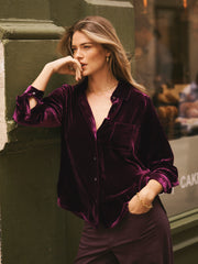 Chiara Silk Blend Velvet Shirt - Crushed Berry