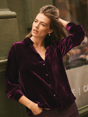 Chiara Silk Blend Velvet Shirt - Crushed Berry