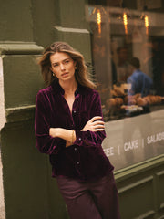 Chiara Silk Blend Velvet Shirt - Crushed Berry