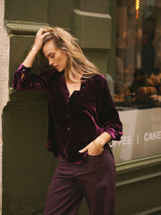Chiara Silk Blend Velvet Shirt - Crushed Berry