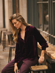 Chiara Silk Blend Velvet Shirt - Crushed Berry