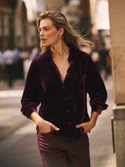 Chiara Silk Blend Velvet Shirt - Crushed Berry