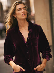 Chiara Silk Blend Velvet Shirt - Crushed Berry
