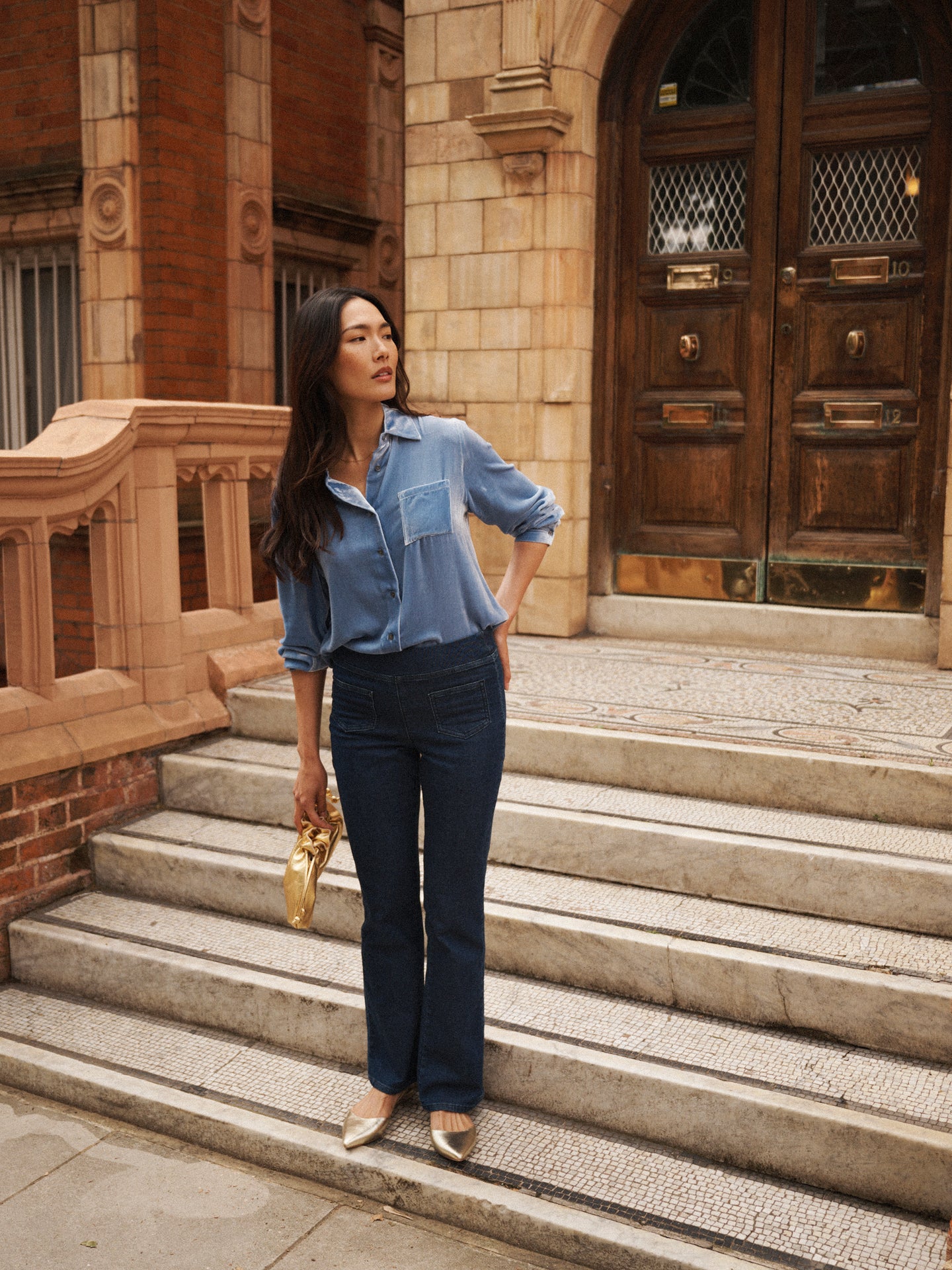 Chiara silk blend velvet shirt - Chambray Blue