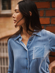 Chiara silk blend velvet shirt - Chambray Blue