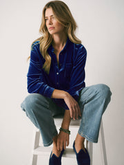 Chiara silk blend velvet shirt - Lapis Blue | NRBY Clothing