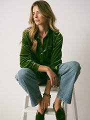 Chiara Silk Blend Velvet Shirt - Moss Green
