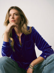 Chiara silk blend velvet shirt - Lapis Blue | NRBY Clothing