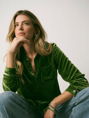 Chiara Silk Blend Velvet Shirt - Moss Green