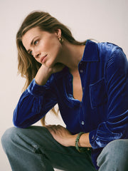 Chiara silk blend velvet shirt - Lapis Blue | NRBY Clothing