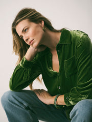 Chiara Silk Blend Velvet Shirt - Moss Green