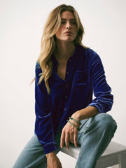Chiara silk blend velvet shirt - Lapis Blue | NRBY Clothing