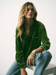 Chiara Silk Blend Velvet Shirt - Moss Green