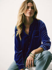 Chiara silk blend velvet shirt - Lapis Blue | NRBY Clothing