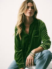 Chiara Silk Blend Velvet Shirt - Moss Green