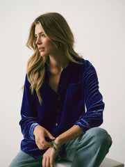 Chiara silk blend velvet shirt - Lapis Blue | NRBY Clothing