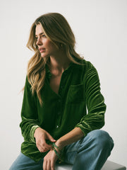 Chiara Silk Blend Velvet Shirt - Moss Green