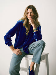 Chiara silk blend velvet shirt - Lapis Blue | NRBY Clothing