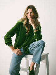 Chiara Silk Blend Velvet Shirt - Moss Green