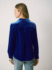Chiara silk blend velvet shirt - Lapis Blue | NRBY Clothing