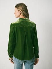 Chiara Silk Blend Velvet Shirt - Moss Green