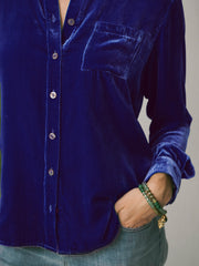 Chiara silk blend velvet shirt - Lapis Blue | NRBY Clothing