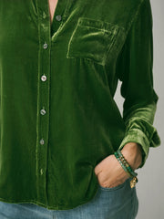 Chiara Silk Blend Velvet Shirt - Moss Green