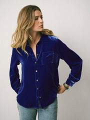 Chiara silk blend velvet shirt - Lapis Blue | NRBY Clothing