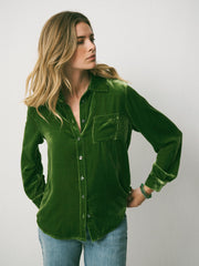 Chiara Silk Blend Velvet Shirt - Moss Green
