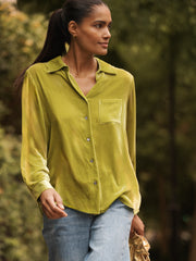 Chiara silk blend velvet shirt - Olive
