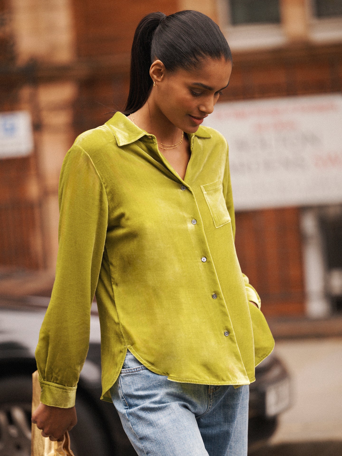 Chiara silk blend velvet shirt - Olive