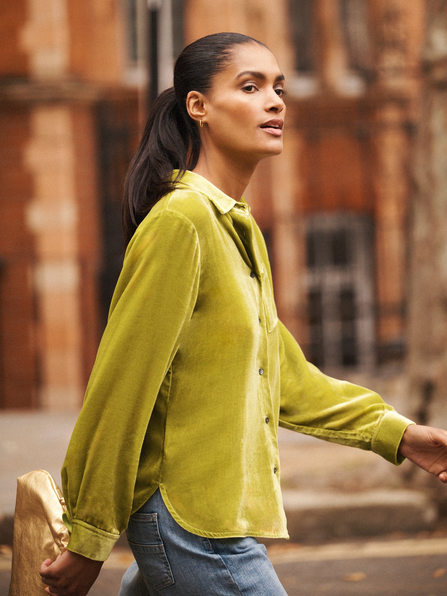 Chiara silk blend velvet shirt - Olive