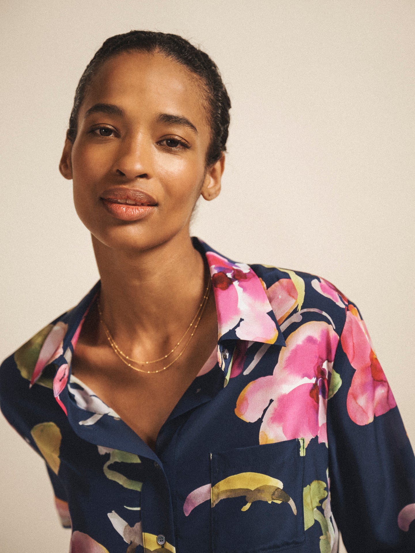 Chiara silk orchid print shirt