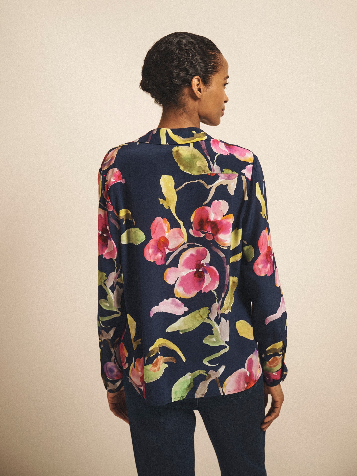 Chiara silk orchid print shirt