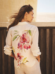 Chiara silk orchid print shirt - Oyster | NRBY Clothing