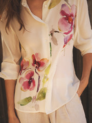 Chiara silk orchid print shirt - Oyster | NRBY Clothing