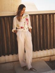 Chiara silk orchid print shirt - Oyster | NRBY Clothing