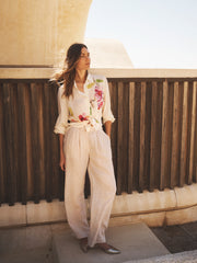 Chiara silk orchid print shirt - Oyster | NRBY Clothing