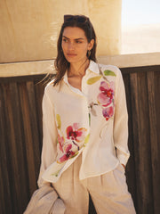 Chiara silk orchid print shirt - Oyster | NRBY Clothing