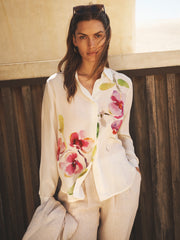 Chiara silk orchid print shirt - Oyster | NRBY Clothing