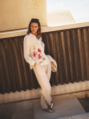 Chiara silk orchid print shirt - Oyster | NRBY Clothing