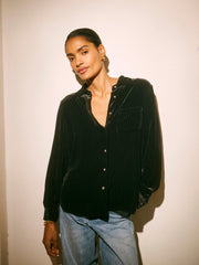 Chiara silk blend velvet pinstripe shirt - Black Pinstripe | NRBY Clothing