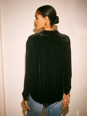 Chiara silk blend velvet pinstripe shirt - Black Pinstripe | NRBY Clothing