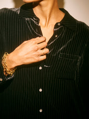 Chiara silk blend velvet pinstripe shirt - Black Pinstripe | NRBY Clothing