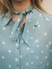 Silk polka dot dash scarf - Soft Sage | NRBY Clothing