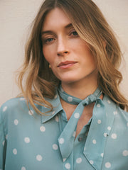 Silk polka dot dash scarf - Soft Sage | NRBY Clothing