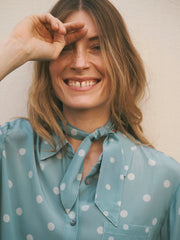 Silk polka dot dash scarf - Soft Sage | NRBY Clothing