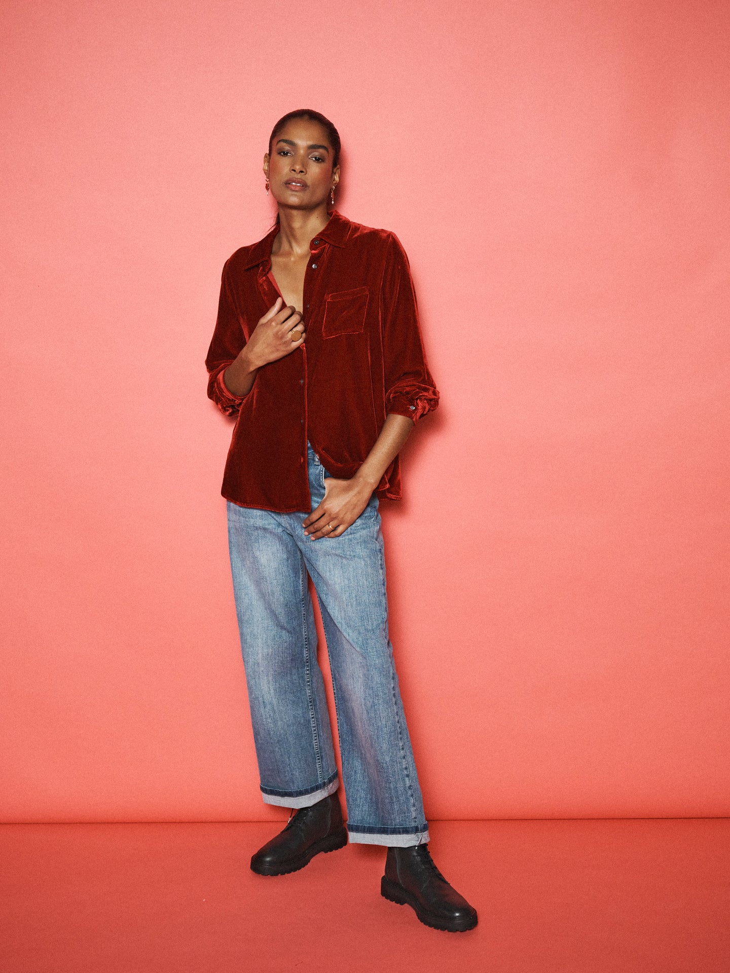 Chiara silk blend velvet shirt - Red